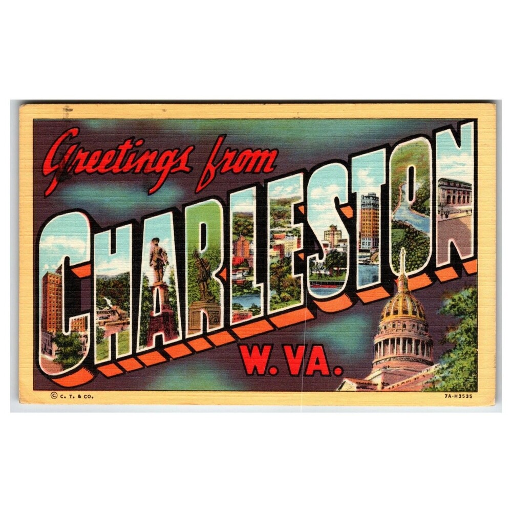 Greetings from Charleston WV Linen Postcard 1948 Postmark State Capitol